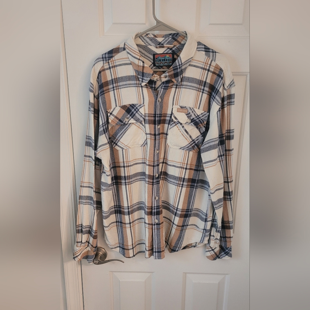 Men's Plaid Shirt - Beige and Blue